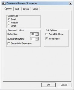 Properties of command prompt window