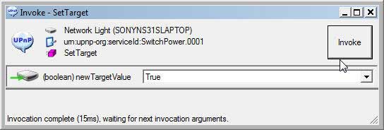 UPnP Device Spy Tool : Invoke action ON