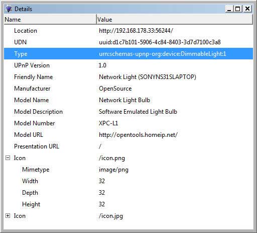 UPnP Inspector details