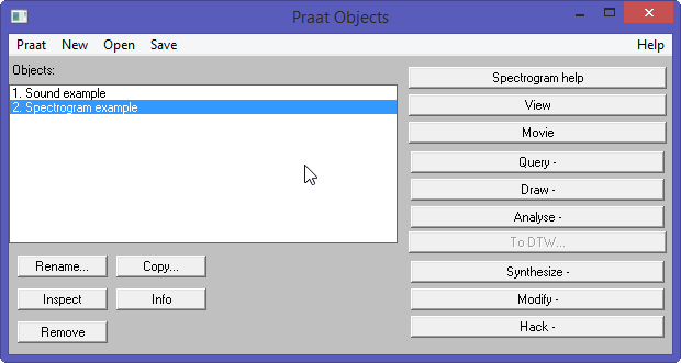 Praat Objects Window
