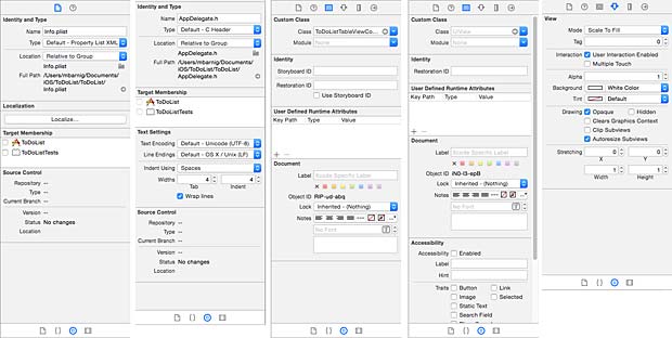 Xcode IDE Inspectors (5 examples)