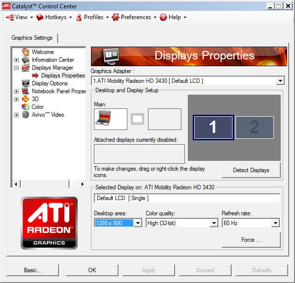 ATI Radeon Control Center Window