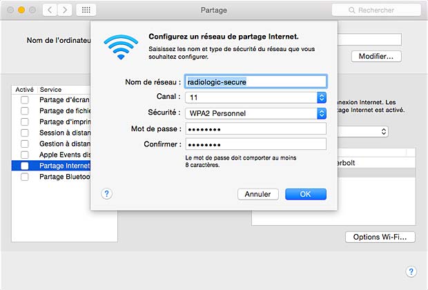 Internet Sharing Wi-Fi network configuration