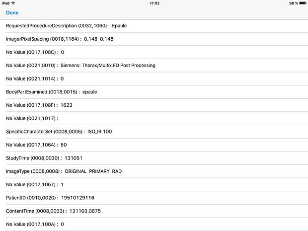 DICOM IR Metadata Info panel