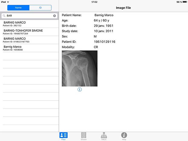 DICOM IR search panel