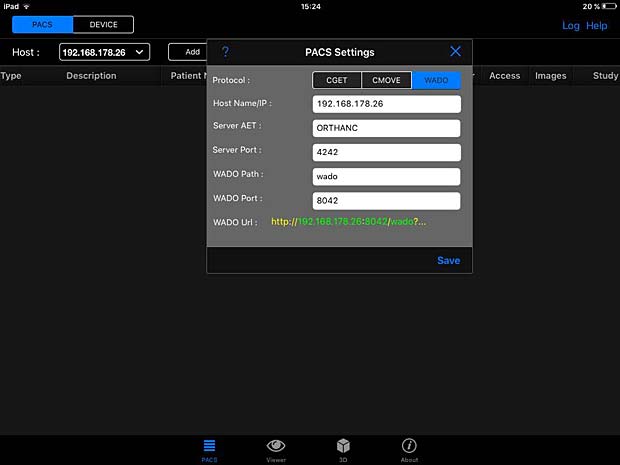 PACSDICOM Viewer configuration panel