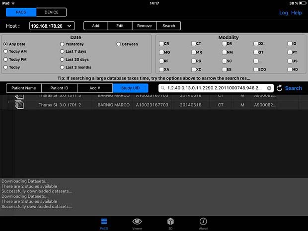 PACSDICOM Viewer search panel